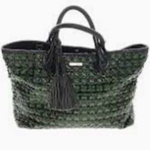 Rebecca Minkoff green black weave large tote bag $425